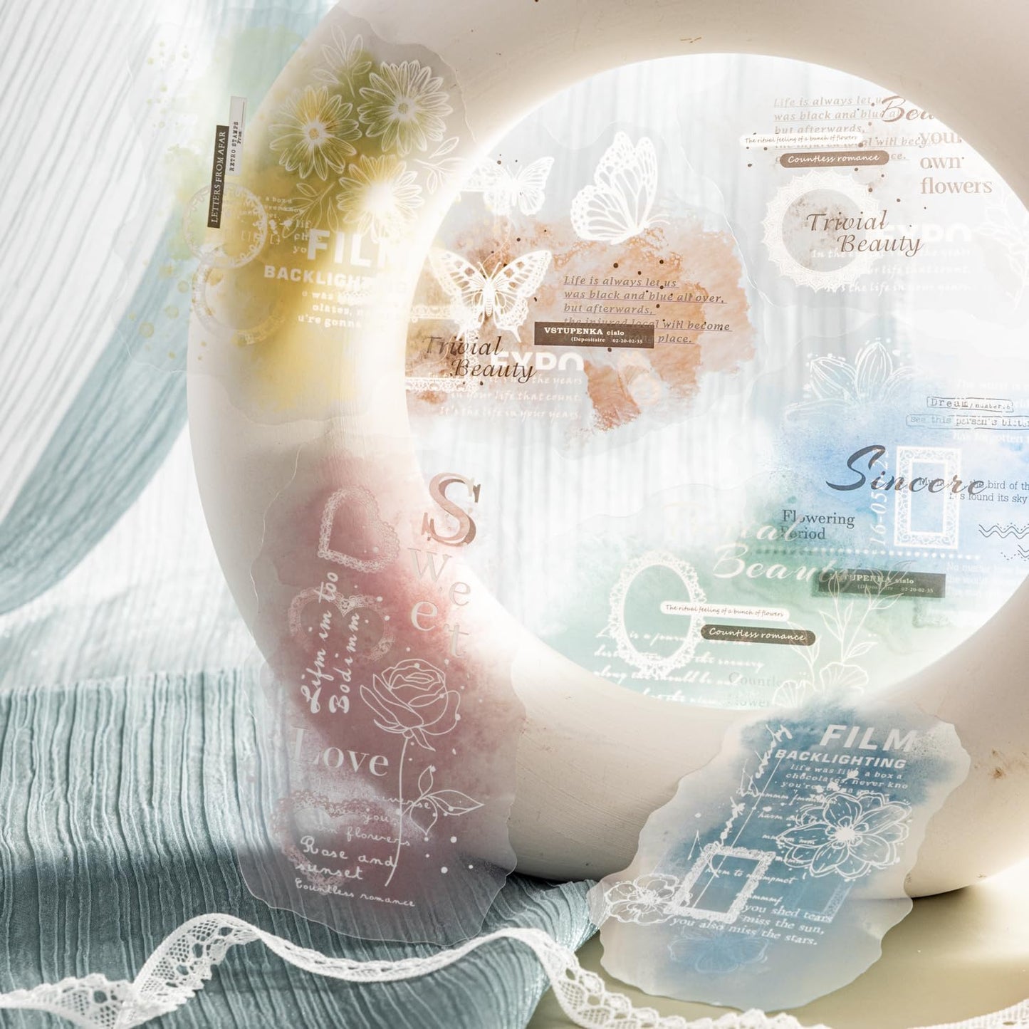 Lace PET Stickers, 60 PCS Vintage Ephemera for Scrapbooking, Journaling, Crafting, DIY Projects, and Art Supplies