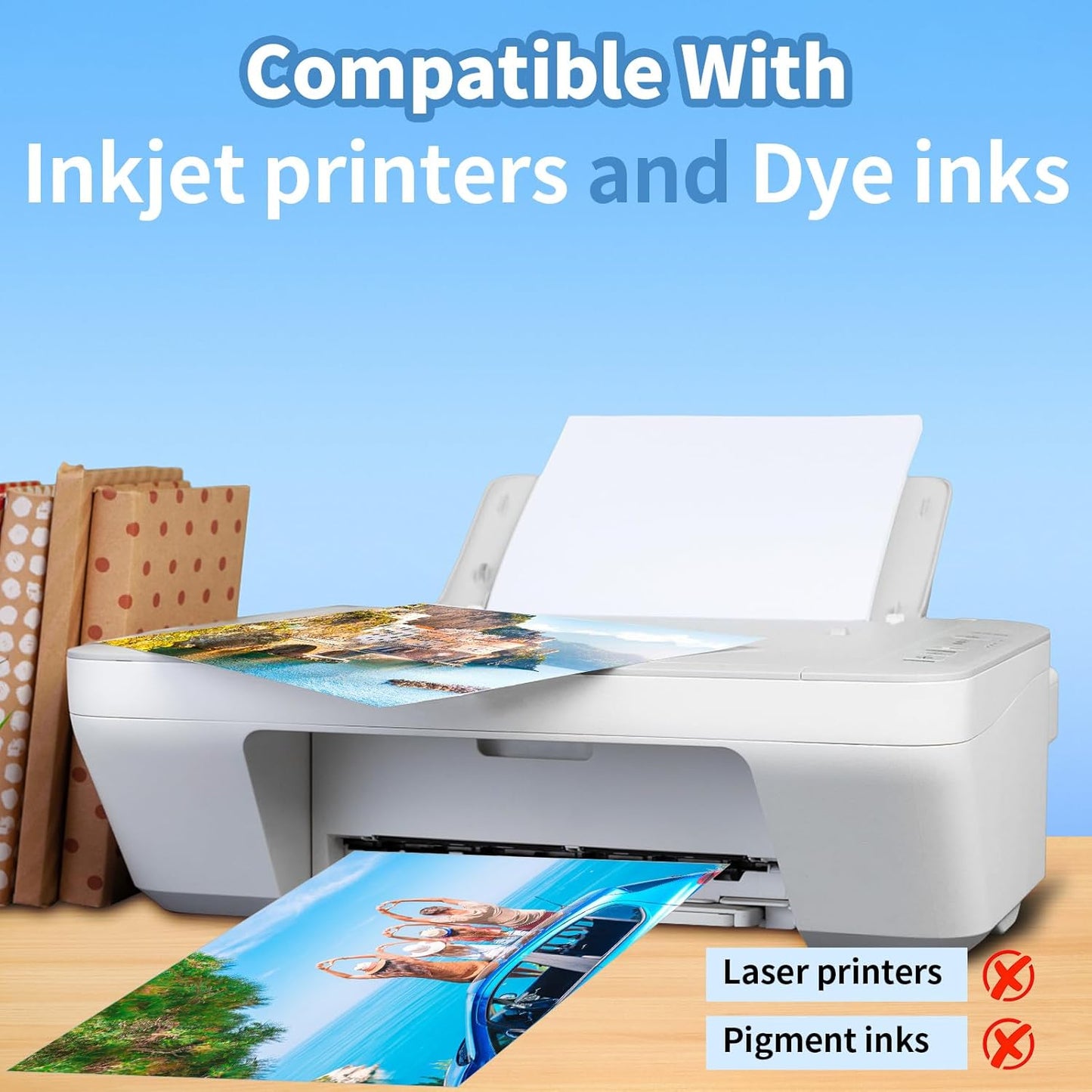 Glossy Photo Paper 8 x 10 inches, 30 Sheets Inkjet Photo Printer Paper, Instant Dry Picture Paper for DIY Chip Bag, Flyers, Cards, Calendars and Brochures(180gsm/48lb)