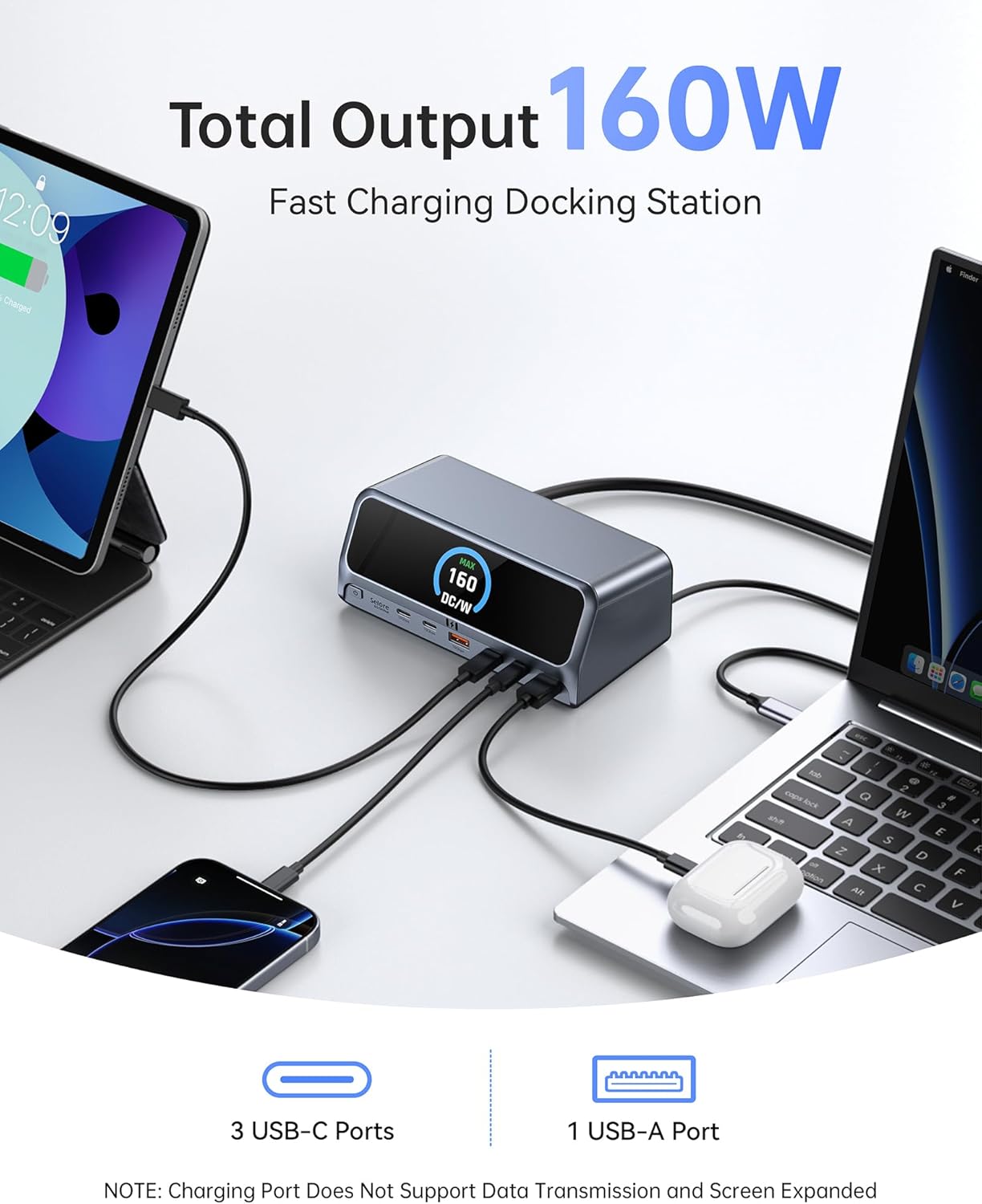 Selore Docking Station,13 in 1 Laptop Docking Station Dual Monitor with 160W Max Output, 2.26" LCD Display, Dual 4K HDMI, 10Gbps USB A/C Ports, Gigabit Ethernet, 100W PD for Dell, HP, Lenovo and More