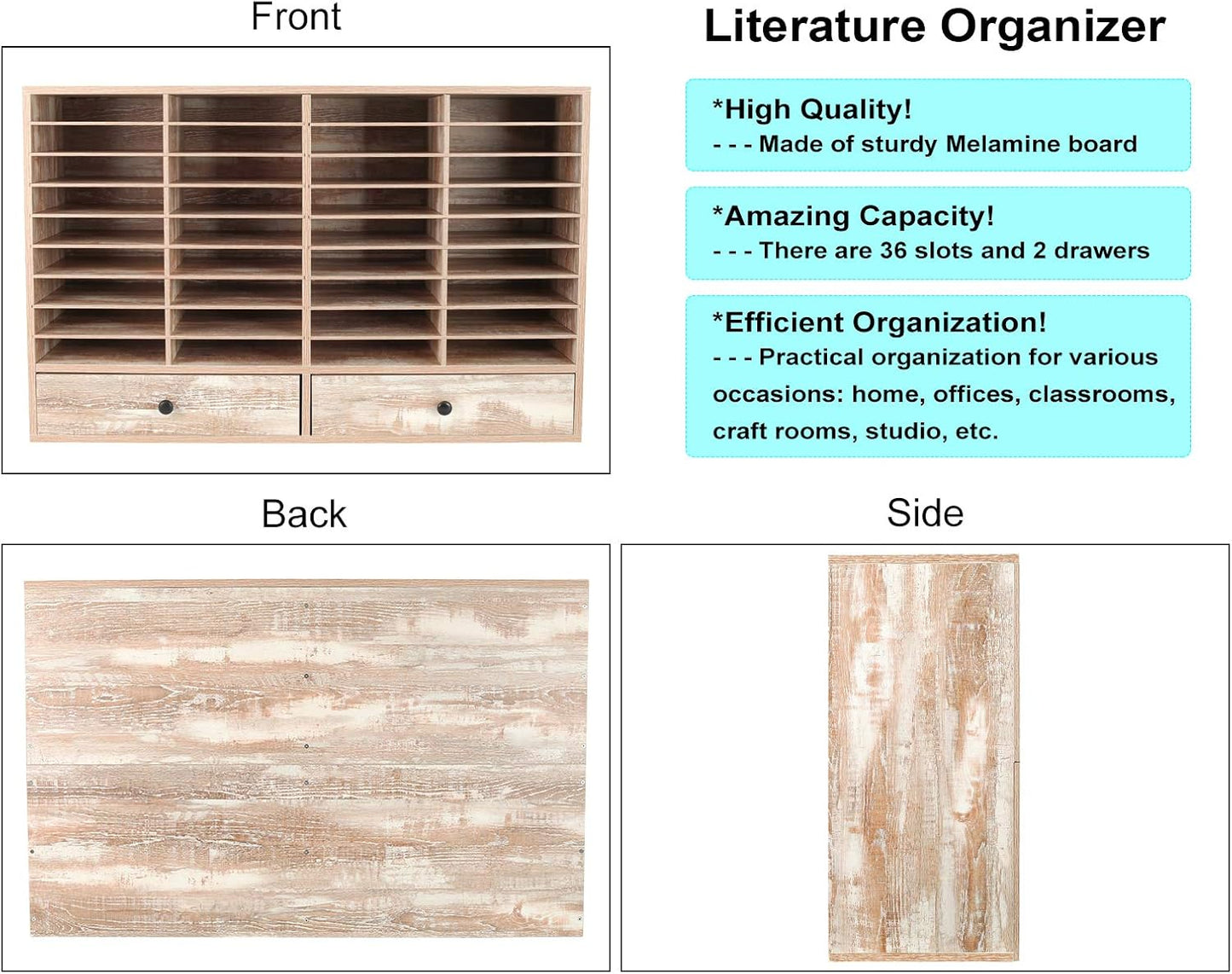 PAG Mail Sorter Organizer, Wood Literature Organizer, Student Mailbox for Classroom, Desktop Bill Paper Organizer for Office Home School, 38 Compartments, Retro White