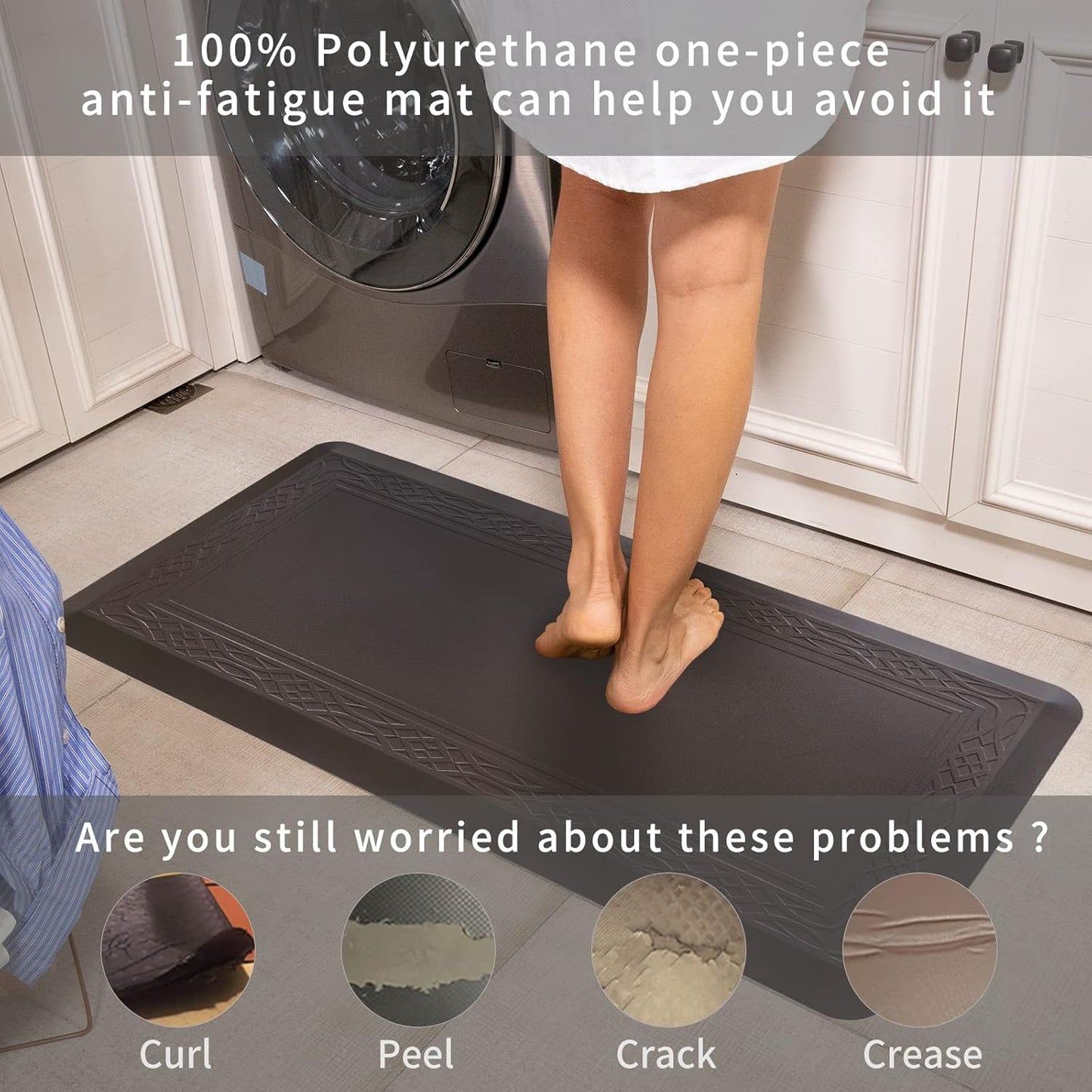 20x 42 Inch Extra Support Anti Fatigue Comfort Kitchen Mat, Waterproof Long Kitchen Runner, Non-Slip Standing Desk Mat, Commercial Pads for Offices, Home, Garages (Bordeaux Coffee, 20'' x 42'')