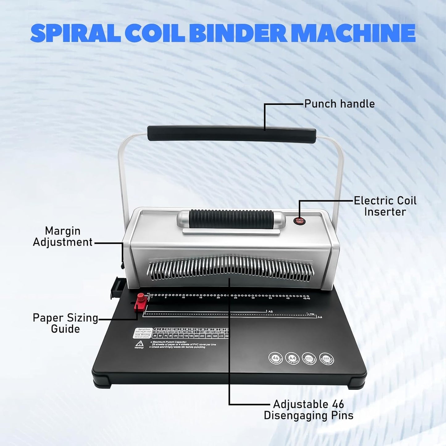 Coil Spiral Binding Machine,46 Holes Spiral Coil Binder with Electric Coil inserter,Manual Book Maker Punch Binder with 100pcs Plastic Coil and Plier