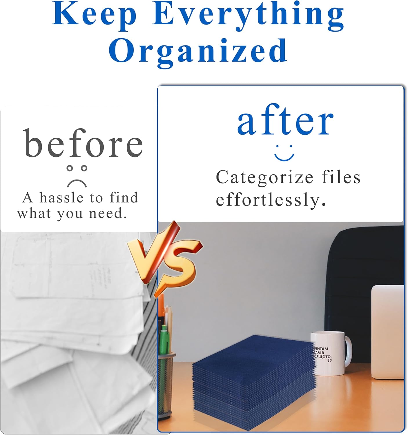 Zzrywuty File Folders with Pockets Letter Size, 50-Pack Paper Folders with Card Slot, Two Pocket Folders for School Students, Businessmen, Home and Office Workers（Old Blue）