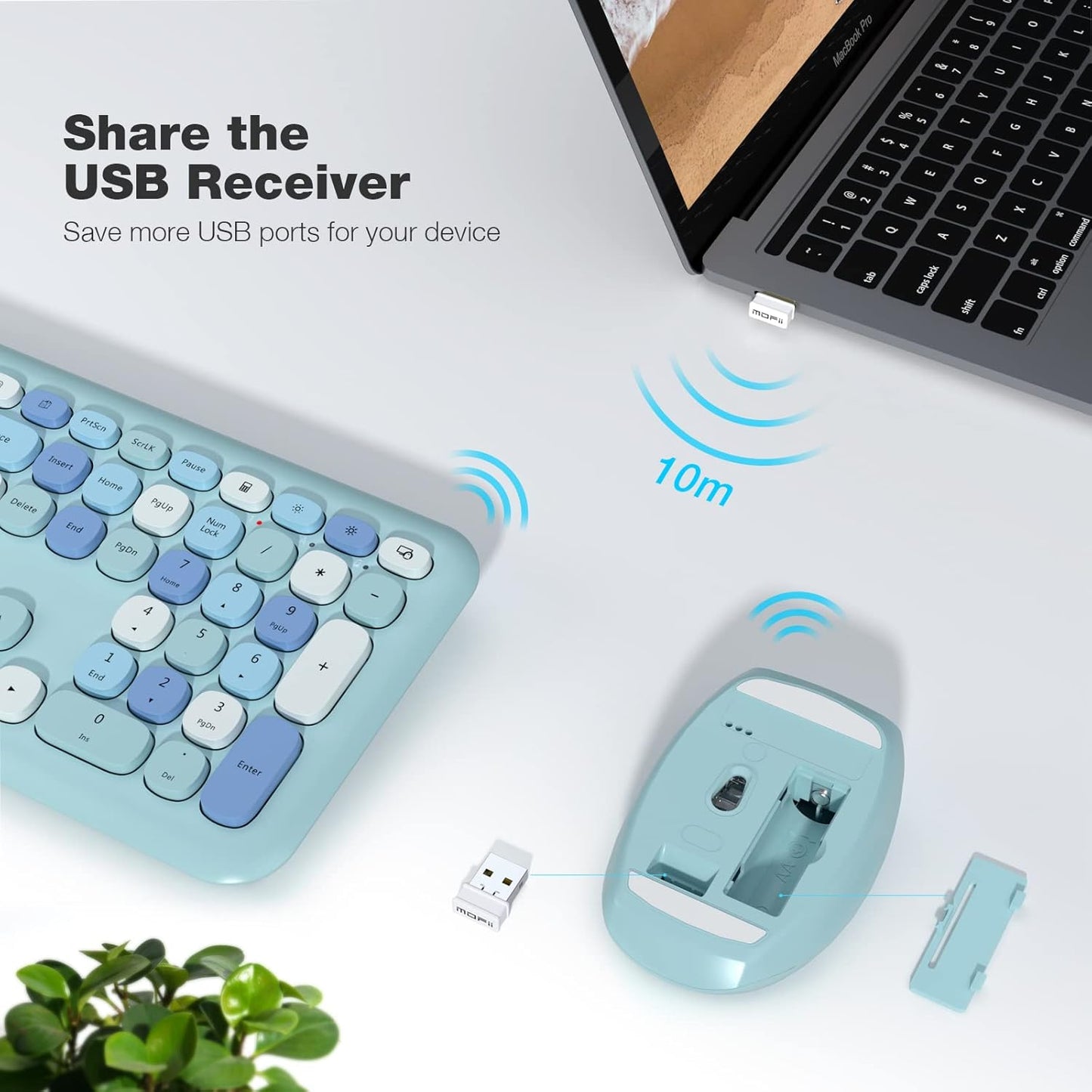 MOFII Wireless Keyboard and Mouse Combo, 2.4G Slim Full-Sized Ergonomic Keyboard Mouse for PC Desktop Laptops Windows (Blue Colorful)