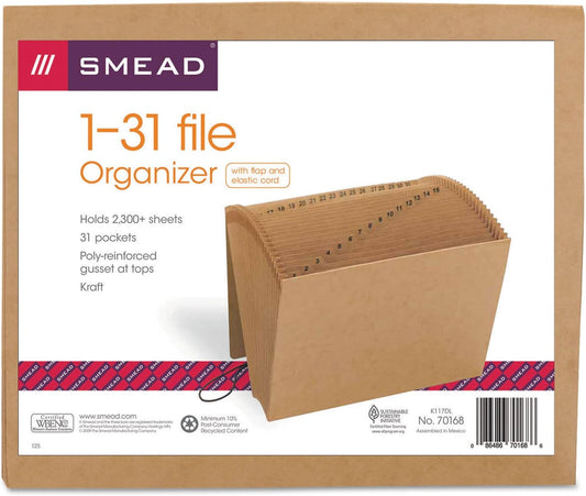 Smead Expanding File with Flap and Cord Closure, 31 Pockets, Daily (1-31), Letter Size, Kraft (70168) (Pack of 1)
