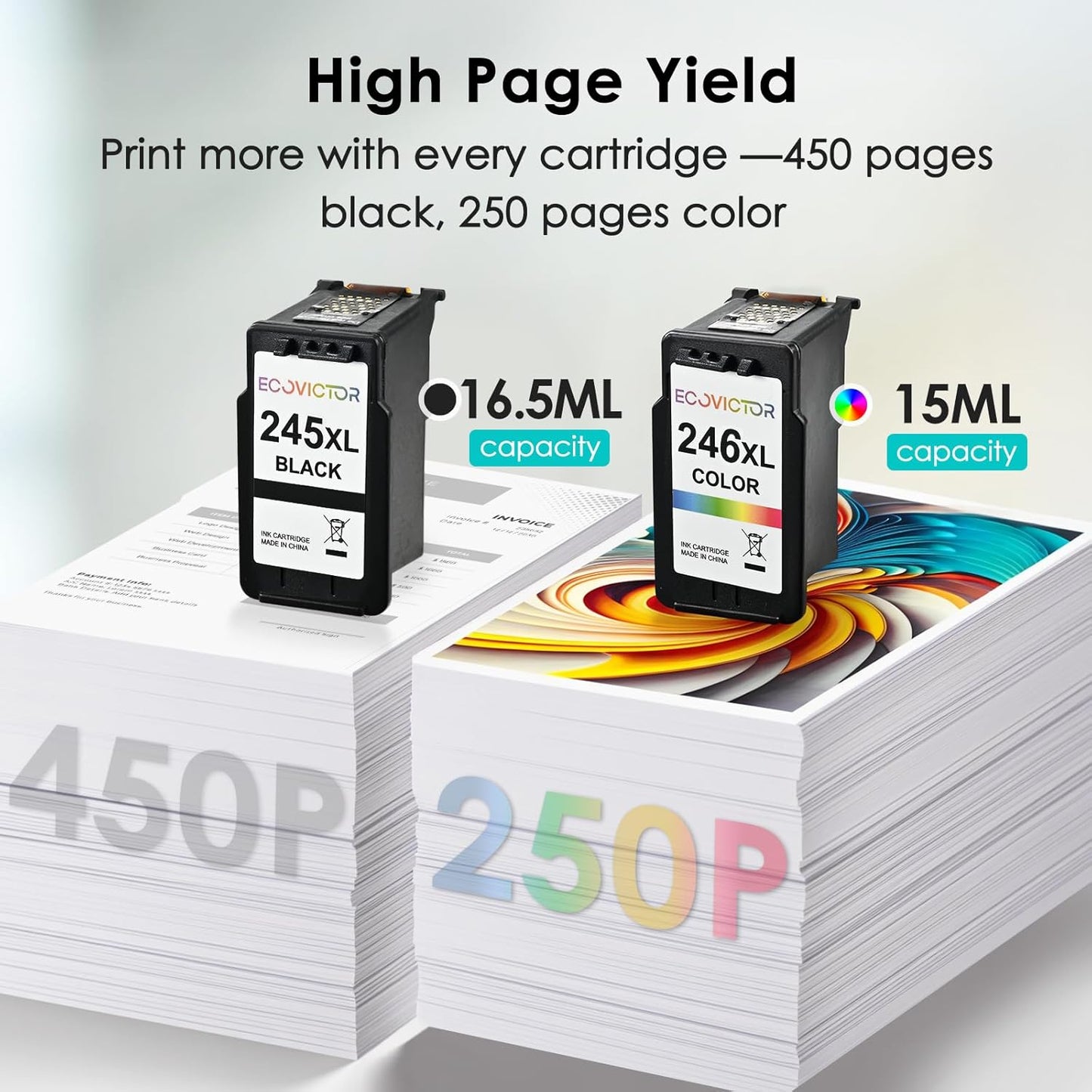 Eco-Friendly Ink Cartridge Replacement for Canon 245XL 246XL Black and Color Combo 2 Pack 245 246 PG-245 CL-246 XL for PIXMA TR4520 TR4522 TR4500 TS3320 MX492 MG2522 MG2920 MG3029 Printer