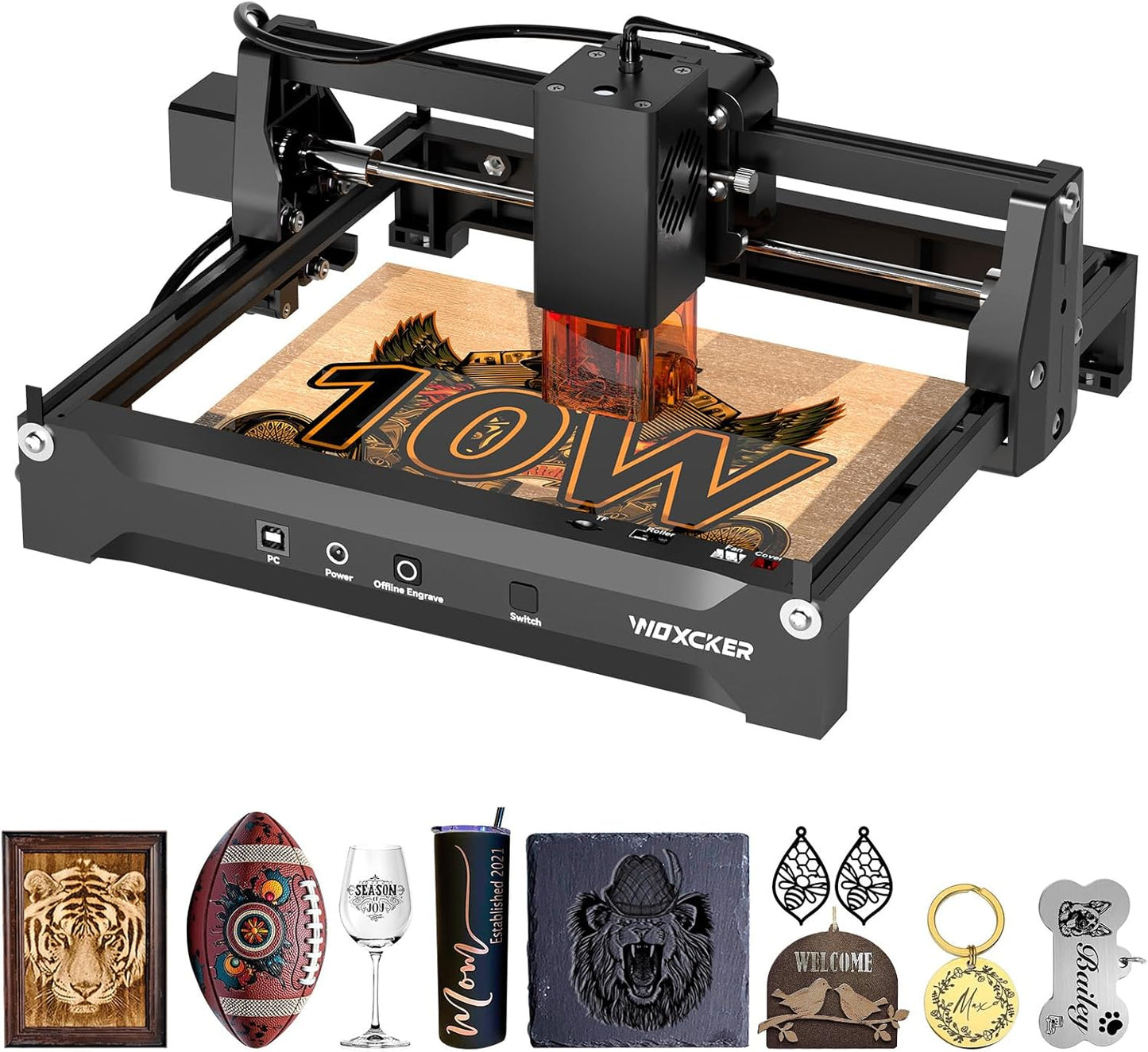 Laser Cutter and Engraver Machine, Woxcker L2 Mini 10W High-Precision No Need Installation for Metal, Wood, Acrylic, Leather, Glass Support Expansion Module (Class 1 Output Wattage: 10000 mW)