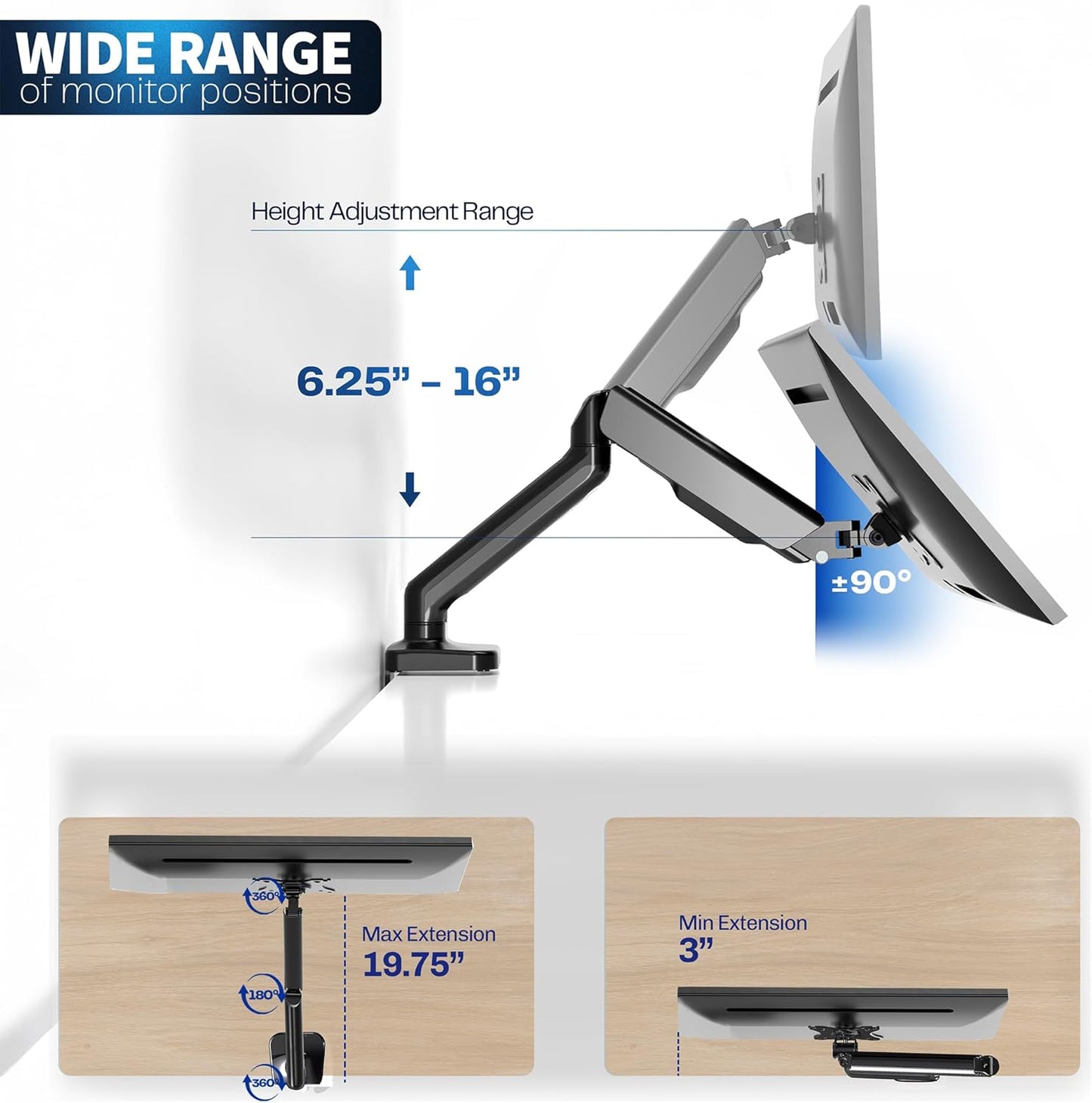 VIVO Single 17 to 32 inch Monitor Height Adjustable Counterbalance Mechanical Arm Desk Stand, Classic, Universal VESA Mount, STAND-V001O