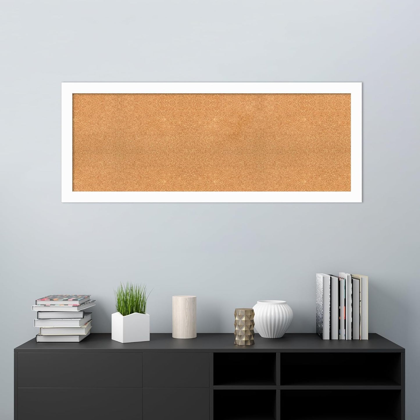 Amanti Art Natural Cork Board for Wall, 21x53 Vision Board with White Frame, Oversize Corkboard Office Decor for Home Organization, Casual Corkboard Pinboard to Display Items for Home Organization in