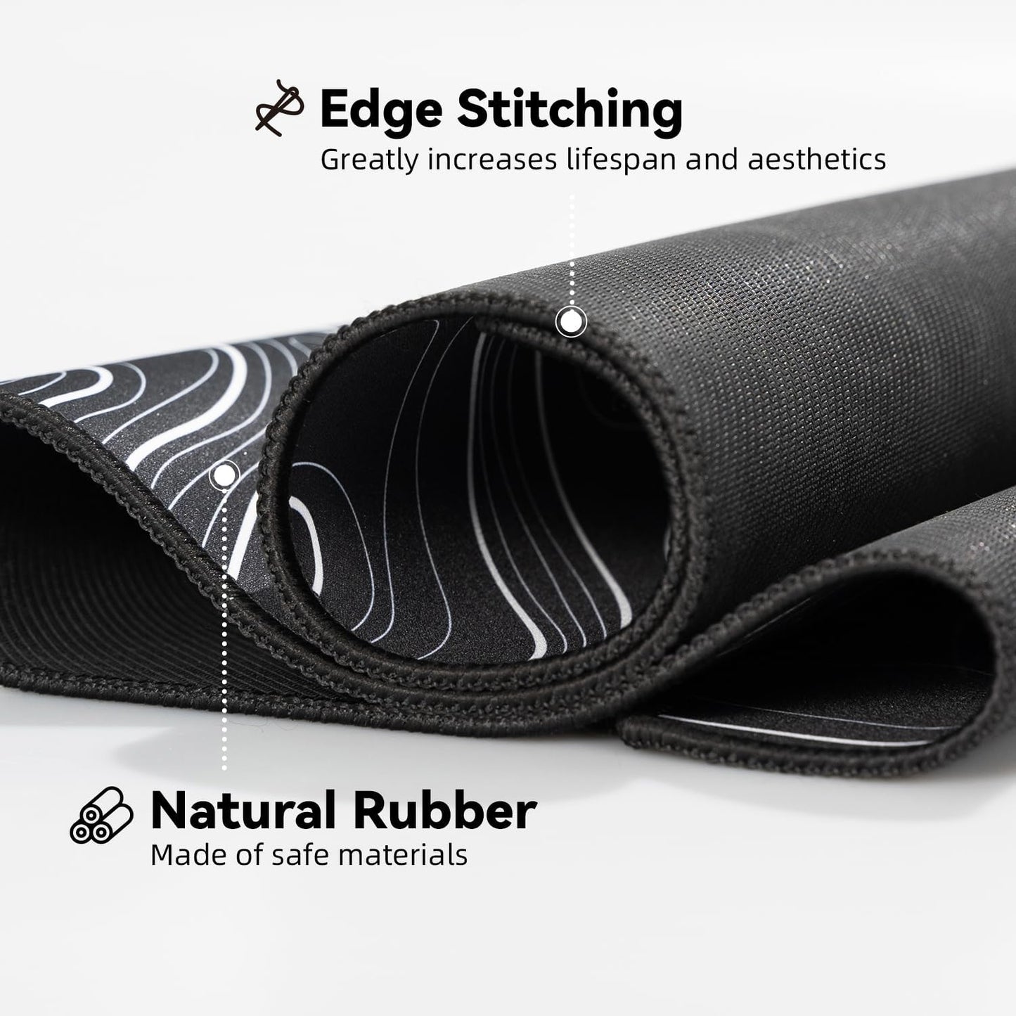 Waterproof Large Gaming Mouse Pad with Durable Stitched Edges, Non-Slip Rubber Base, Smooth Surface Mouse Mat Desk Pad for Home Office Gaming, 31.5"x11.8"x0.12", Black Topographic Map