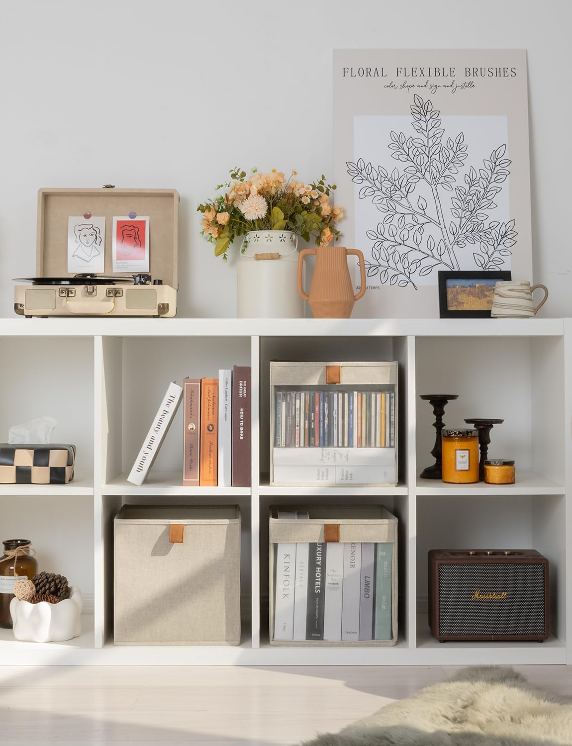StorageWorks 11x11 Storage Cubes, Closet Storage Bins with Clear Window, Fabric Organizer for Clothes, Collapsible Storage Baskets with PU Handles, Brown and Beige, 3-Pack