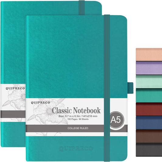 Hardcover Lined Bullet Dotted Journal Notebook, A5 140 192 Pages 100 120Gsm Paper College ruled for School,Work,Travel,and Daily Planning，5.7''*8.3'' (2, Turquoise, A5 Lined)