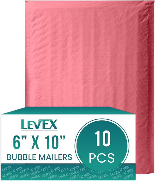 Levex - #0 6" x 10" [10 Pack] Pink Poly Bubble Mailers, Padded Envelope Mailers, Packing Envelope & Mailing Bags for Shipping
