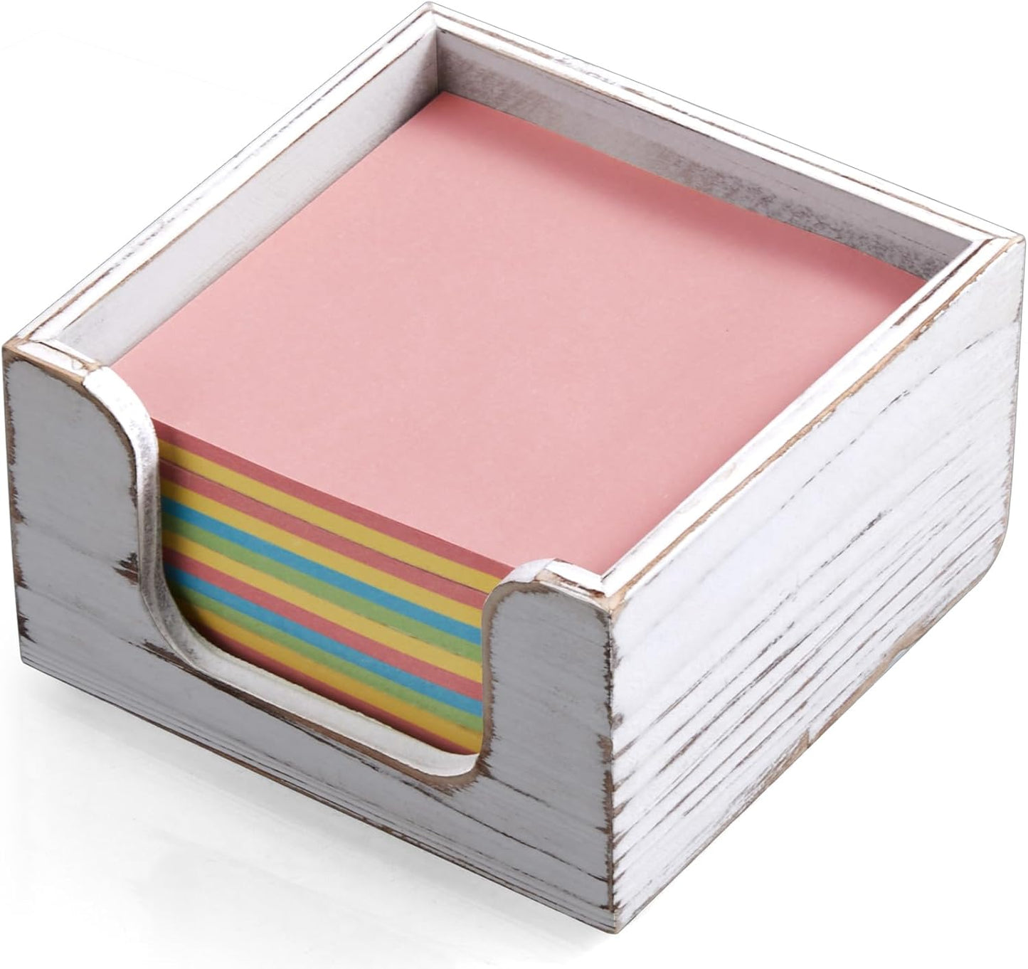 Wood Sticky Note Holder, White Washed Wooden Post It Note Dispenser for Office Desk Accessories, Self Stick Note Pad Holder, Memo Pad Holder Dispenser Organizer for School Office Desk Supplies