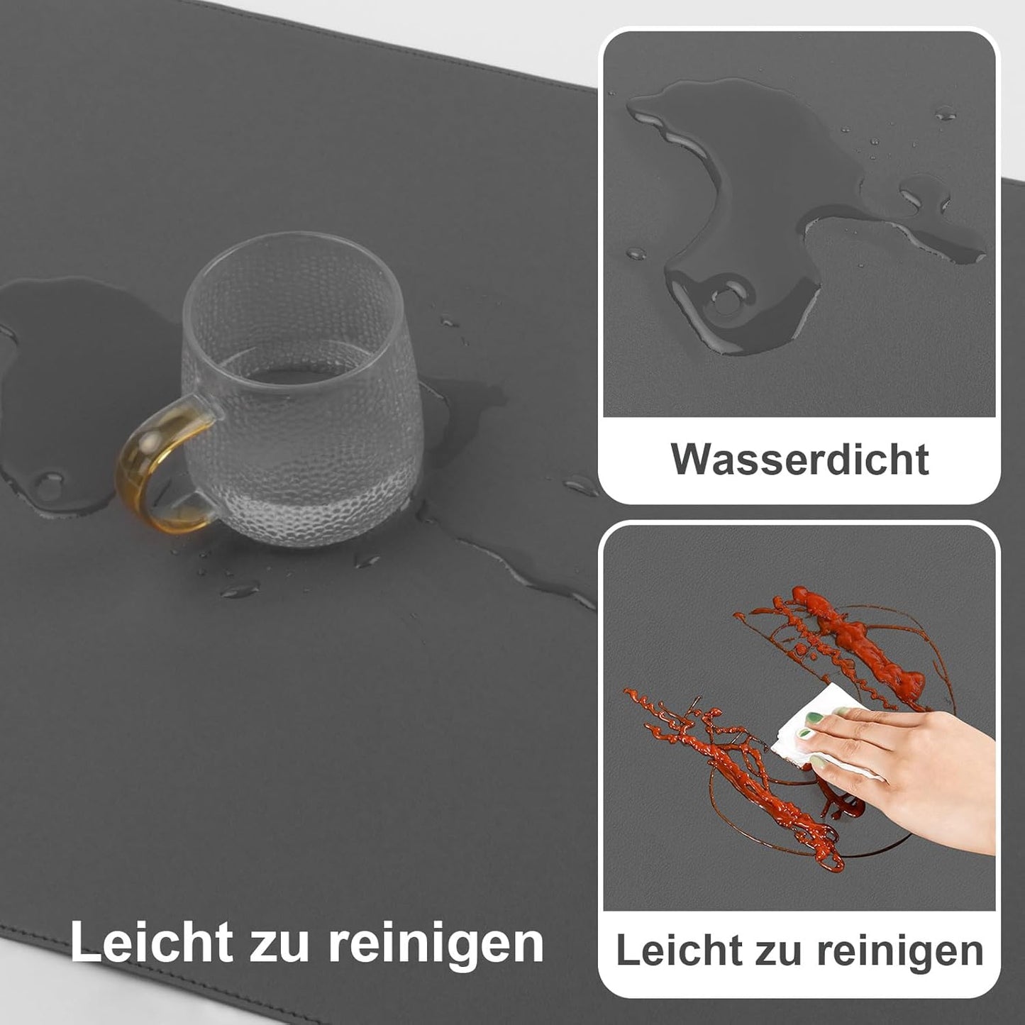 DAWNTREES Desk Mat Protector,PU Leather Desk Pad,Non Slip, Large Mouse Pad and Keyboard Mat, Waterproof Writing Pad for Office and Home (Dark Gray,39.4''x19.7'')