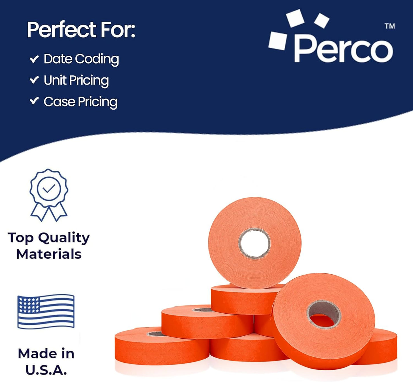 Perco Red Pricing Labels for Monarch 1136 Price Gun - Case of 8 Sleeves, 112,000 Pricemarking Labels Value Pack - with Bonus Ink Rolls Included
