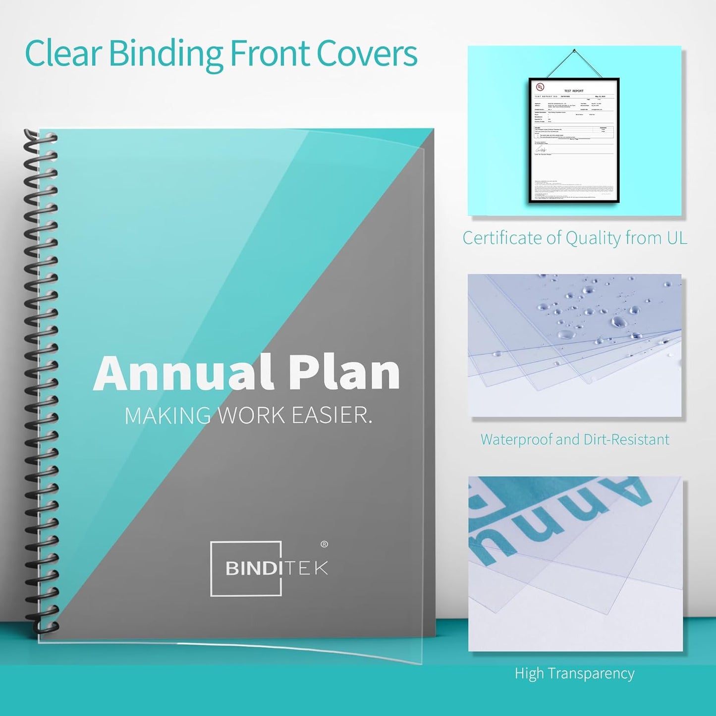 Binditek 200 Pack Binding Covers and Backs Set, 8.5 x 11 Inches, 100 Clear PVC (10 Mil), 100 Sand-Textured Polycovers (12Mil), Letter Size