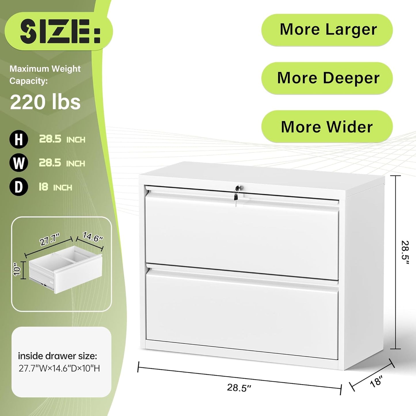 Incbruce Lateral File Cabinet with Lock, 28" W 2 Drawer Filing cabinets for Home Office Home, Office, Fit A4/F4/Letter/Legal File, Under Desk Filing Cabinet (White)