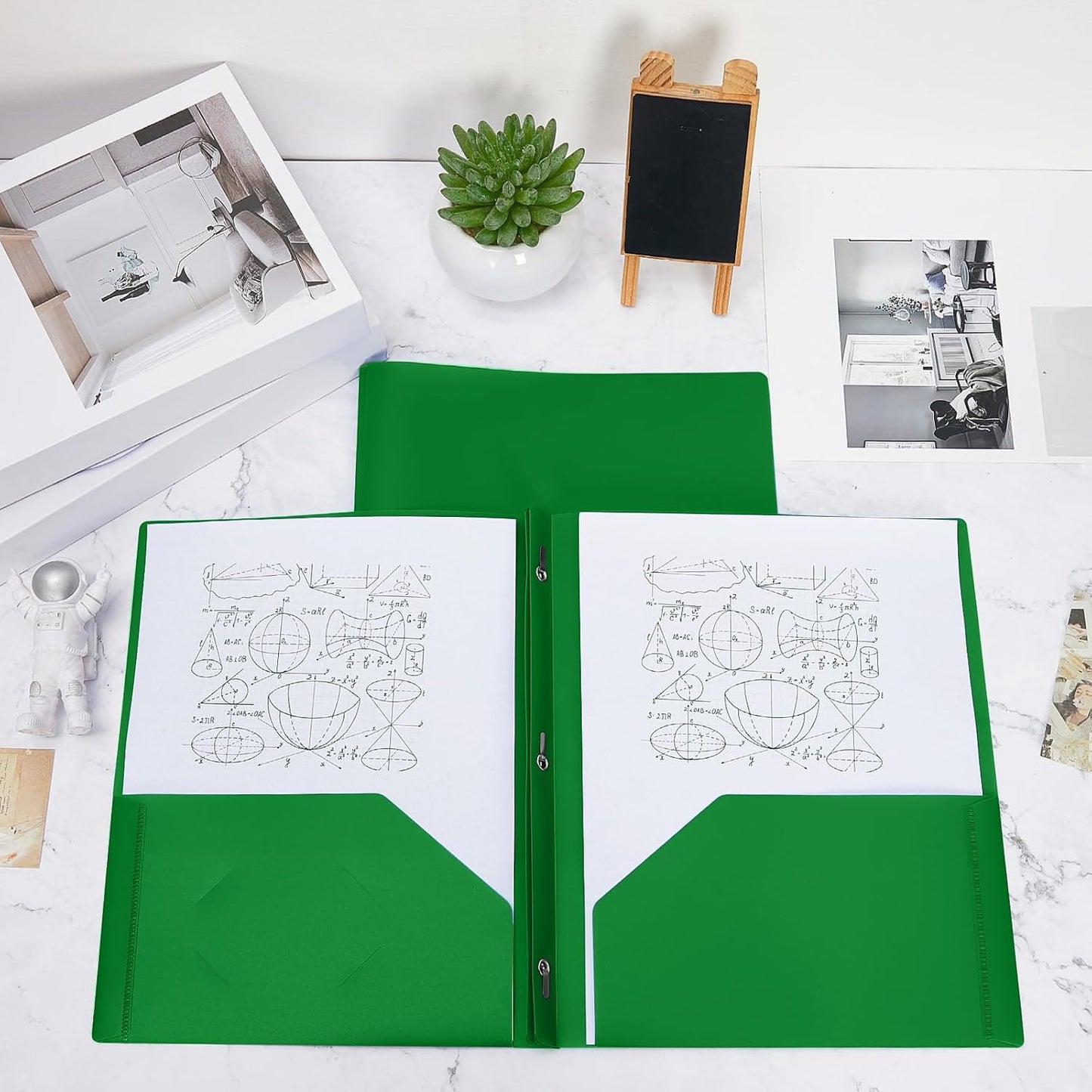 Lincia 100 Pcs Plastic Folders with Pockets and Prong Folders with Prongs 2 Pockets for Office, School for Students, Teachers, Office Workers(Deep Green)