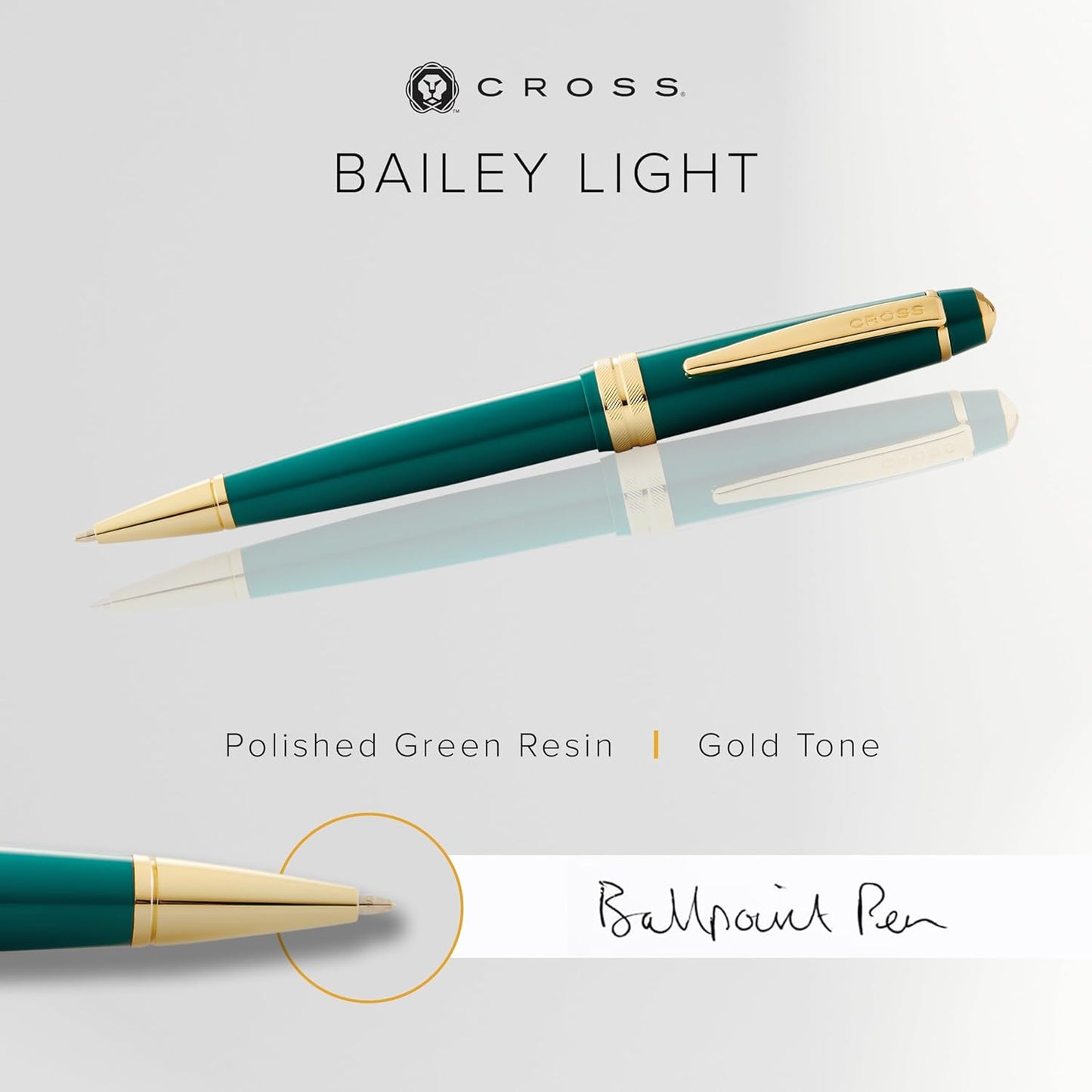Cross Bailey Light Refillable Ballpoint Pen Presented in a Everyday Gift Box - Medium Point, Black Ink, Polished Green