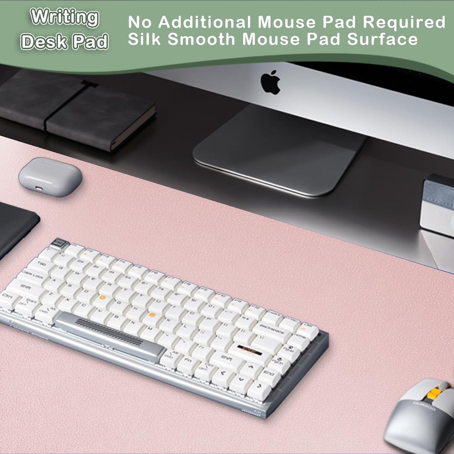 Boutilon Leather Desk Pad Protector,Non-Slip Mouse Pad,Laptop Desk Pad,Office Mouse Mat,Waterproof Leather Desk Blotter,Desk Writing Pad for Office and Home (L-Light Pink,35"x 17")