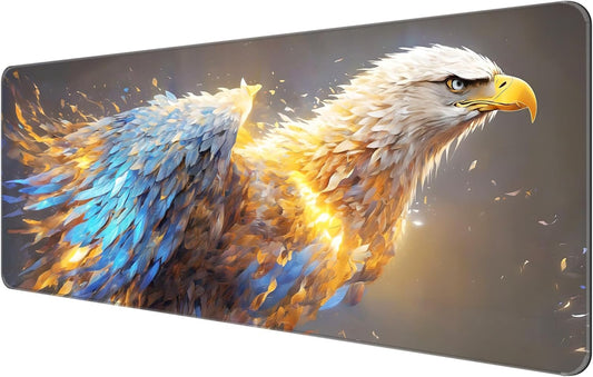 Dynippy Thin Extended Gaming Mouse Pad （31.5 * 11.8 * 0.08 inch） with Stitched Edges Large Mousepad Long XXL Keyboard and Mouse pad Desk Mat for Gaming Office & Home - Golden Eagle Soars