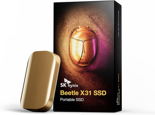 SK hynix Beetle X31 1TB Portable SSD with DRAM, up to 1050MB/s, USB 3.2 Gen2, External Hard Drive Compatible with PC, Mac, Laptop, PS5 (Champagne Gold)