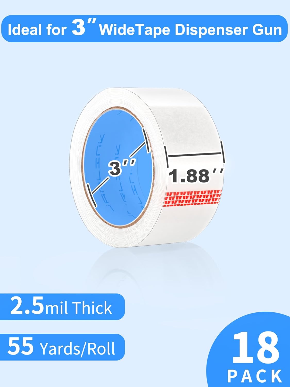 JARLINK Clear Packing Tape (18 Rolls), Heavy Duty Packaging Tape for Shipping Packaging Moving Sealing, 1.88 inches Wide, 55 Yards Per Roll, 990 Total Yards