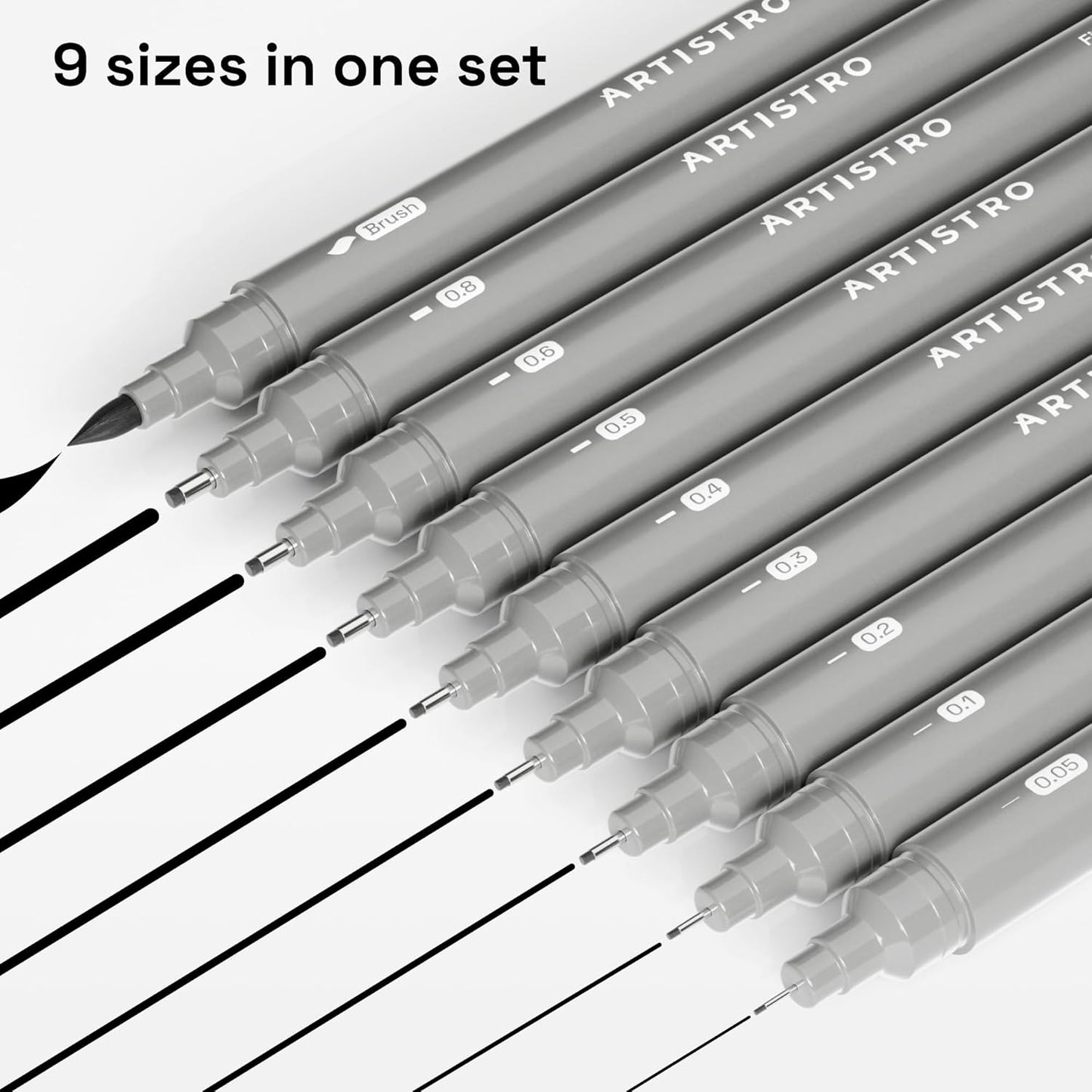 ARTISTRO Set of 9 Fineliner Pens - Black Micro Pens with Ultra Fine Tips for Drawing, Sketching, Writing, Journaling and Technical Illustration - Waterproof Archival Ink