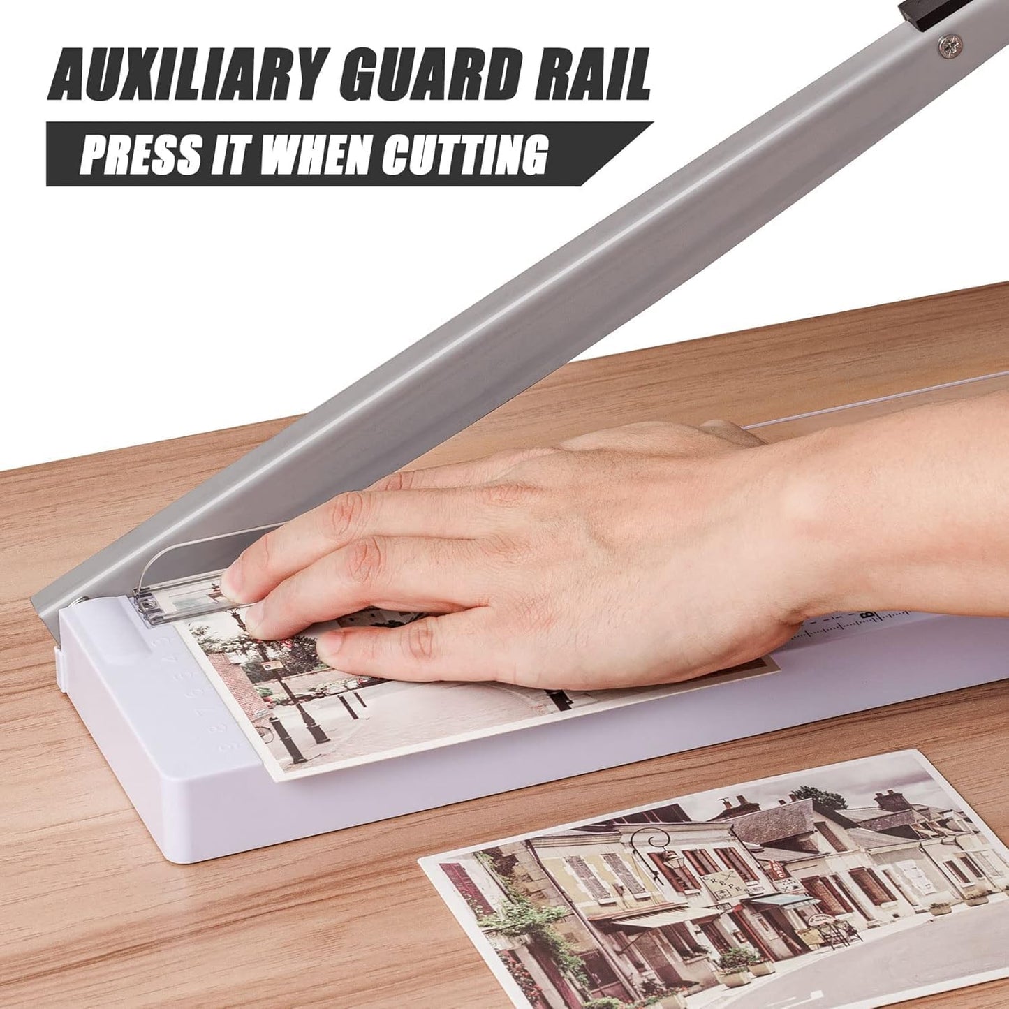 TIANSE Paper Trimmer 12” 8 to 12 Sheet Capacity Paper Cutter Guillotine with Safety Blade Lock Heavy Duty Plastic Base Paper Cutting Board for Home Office School White