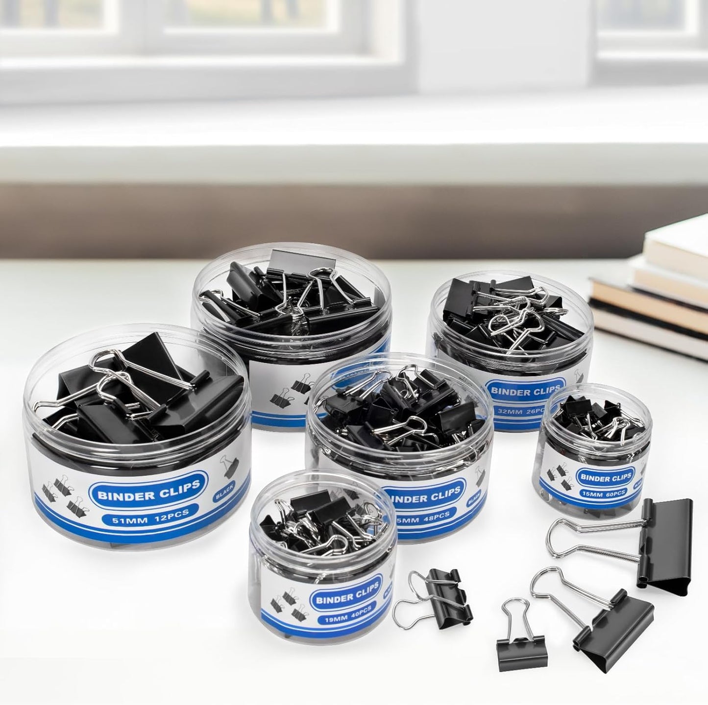 BainGesk 210 PCS Binder Clips Paper Clamps Assorted Sizes, X Large, Large, Medium, Small, Mini and Micro Metal Paper Binder Clips, Black Binding Paperwork Clamp Bulk, Office, School Supplies
