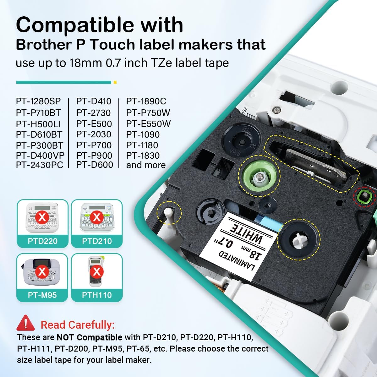 Labelife TZe-241 TZe TZ Tape 18mm 0.7 Laminated White Compatible with Brother P Touch Label Maker Tape 18mm .7 TZe241 for Brother PT-D400 PT-D410 PT-PT-D600 D610BT PTD460BT, 5-Pack, 3/4 Inch