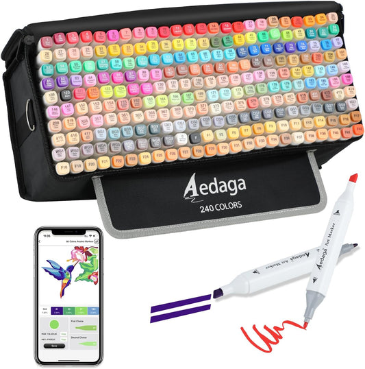 240 Colors Alcohol Markers with Free App, Dual Tip Art Marker with Kickstand Case for Artists Adults and Kids. Alcohol Based Markers for Coloring Painting Sketching and Drawing, Great Gift