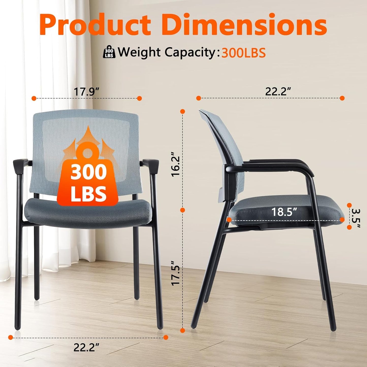 CLATINA Office Reception Guest Chair Mesh Back Stacking with Ergonomic Lumbar Support and Thickened Seat Cushion for Waiting Conference Room Gray 2 Pack