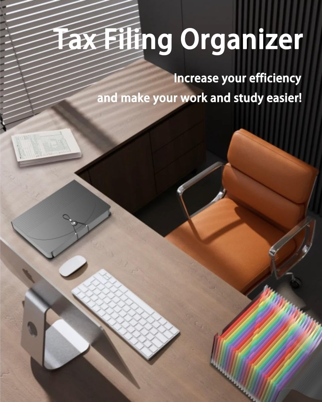 2 Pack Expanding File Folder, 24 Pocket Accordian File Organizer A4 Letter Size Portable Document Organizer with Colored Tabs, Expandable Desktop Accordion Folder