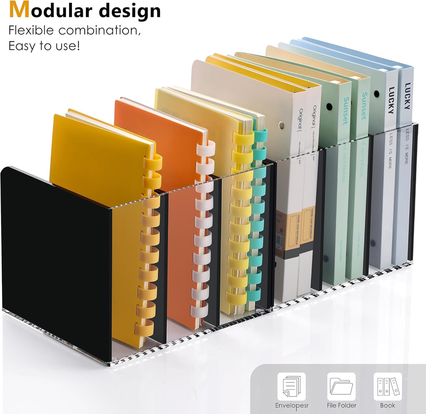 Acrylic Magazine File Holder Desktap Organizer Folder Rack Workspace Sorters, Bookend File Sorter Holder Office Accessories Organization Storage 3 Vertical Compartments, Black