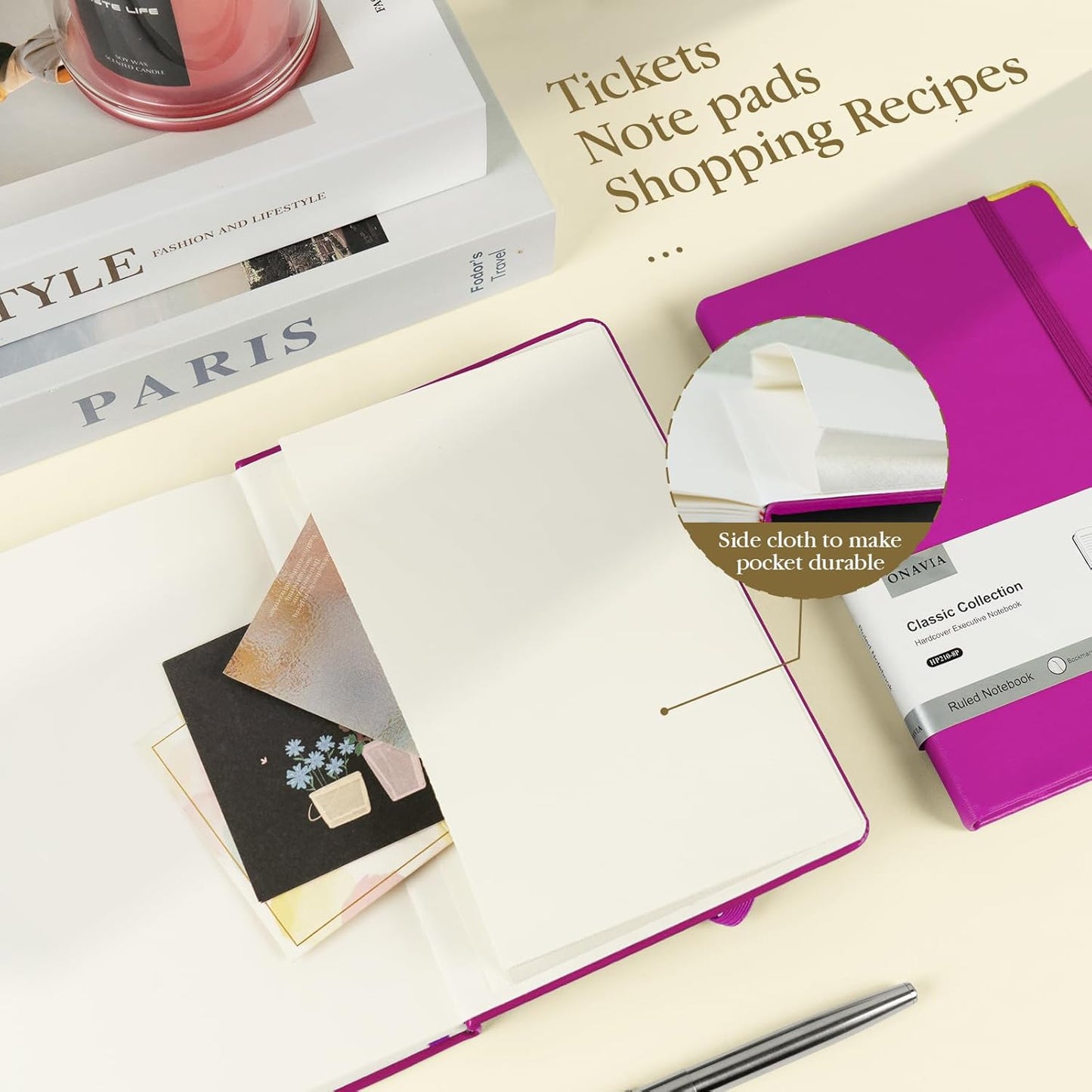 A5 Lined Journal Notebook - 100 GSM Thick Paper, Hardcover Journaling Notebook for Writing, Work, Travel, School, College Ruled Journal for Women Men, PU Leather Note Book, 5.5”x8.3”- Raspberry