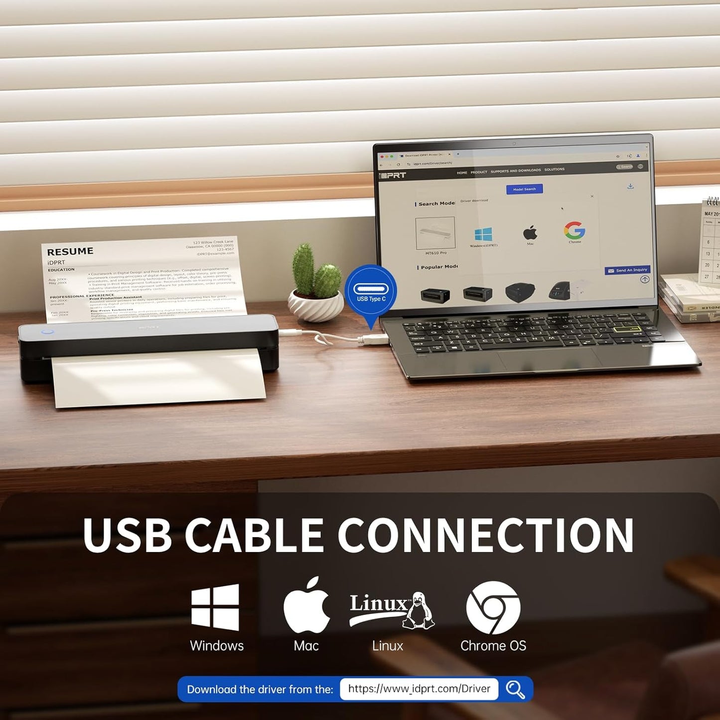 iDPRT Portable Printer Wireless for Travel, Inkless Bluetooth Thermal Printers for Home,Office,Vehicles203DPI,Supports 8.5" x 11" US Letter&A4 A5 Size,Compatible with Android and iOS Phones&PC