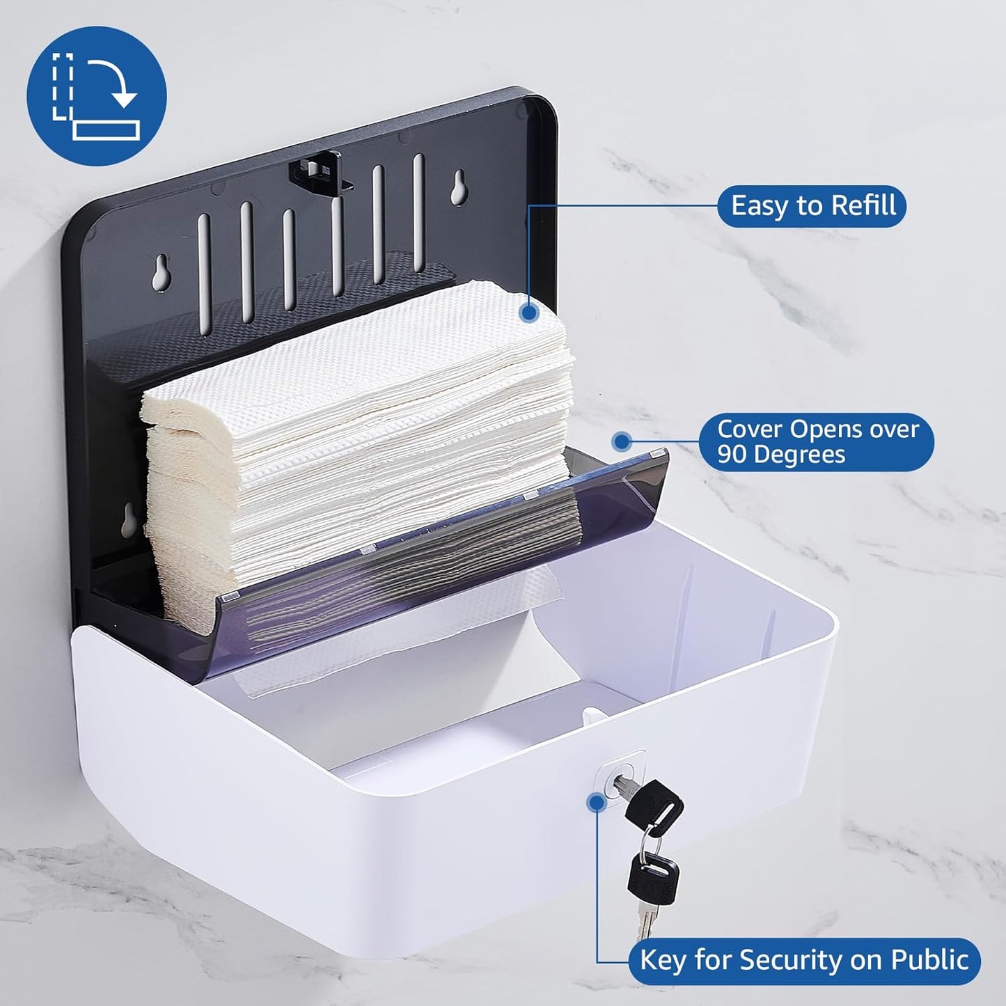 Paper Towel Dispenser Wall Mounted, Multifold Hand Towel Dispenser for Kitchen Bathroom Home Business, Trifold/C Fold/Z Fold Paper Towel Holder with Lock, Universal Paper, White