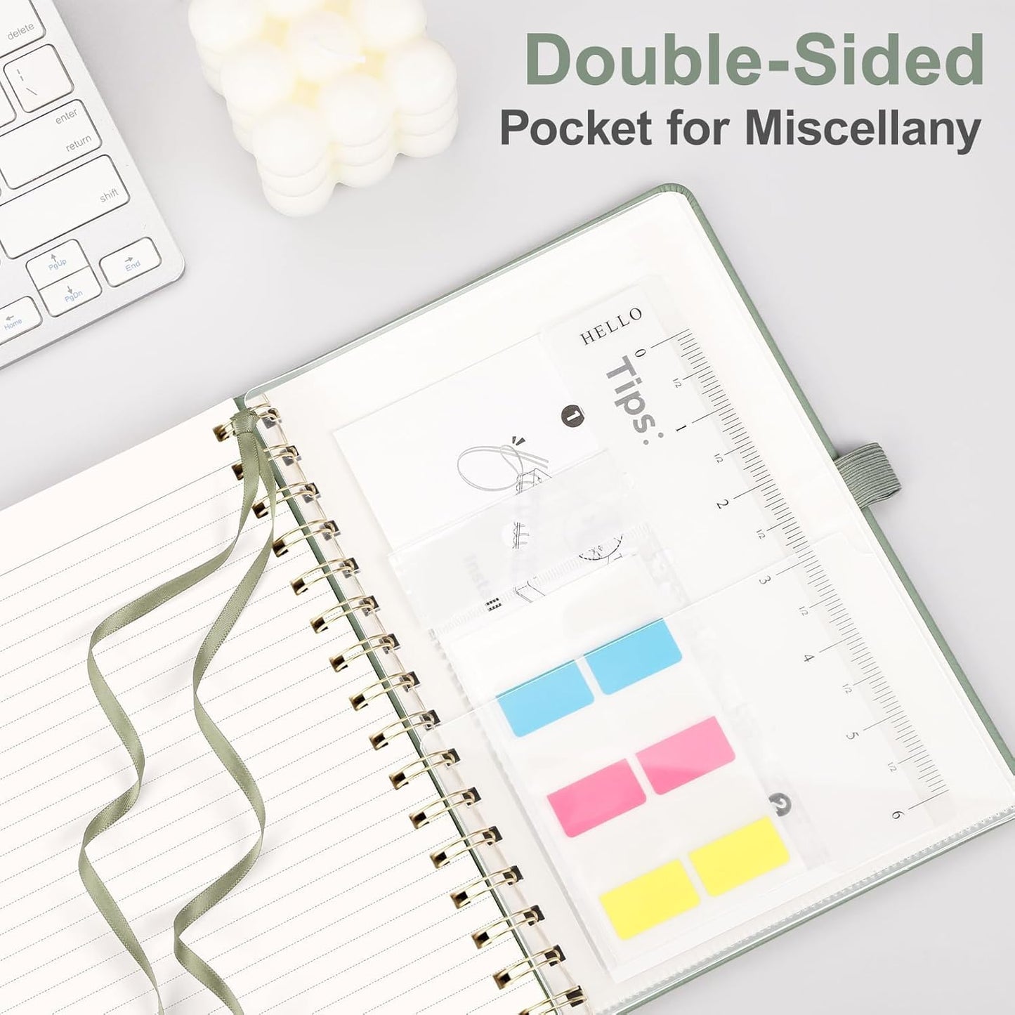 AHGXG Lined Spiral Journal Small Notebook for Women, Notebook College Ruled A5 5.7" X 8.3", 140 Numbered Pages, Hardcover Leather, Meeting Notebook for Work, School Office Supplies, Sage Green