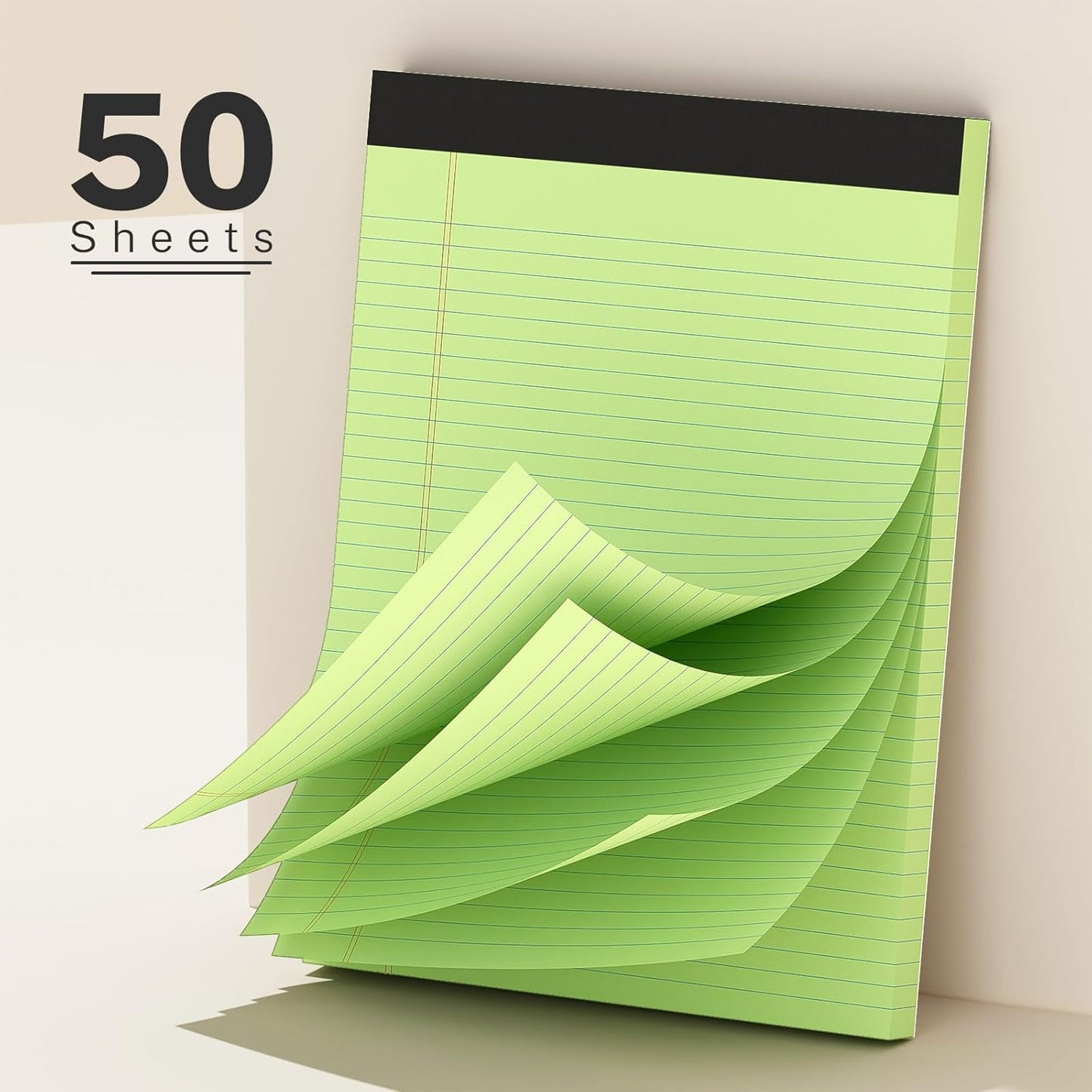 300 Sheets Green Legal Pads 8.5 x 11 College Ruled Paper 6-Pack Note Pads Narrow Ruled 50 Sheets per Notepad Perforated Writing Pad Durable Sturdy Back 8x11 Pads of Paper