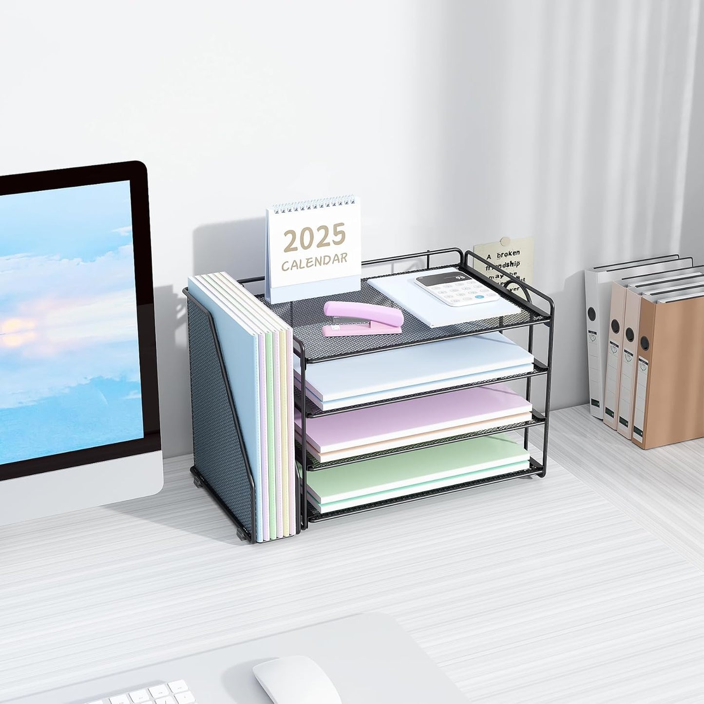 Spacrea Desk Organizers and Accessories, Paper Organizer for Desk with File Organizer, Desk Accessories & Workspace Organizers for Office Supplies (Black)