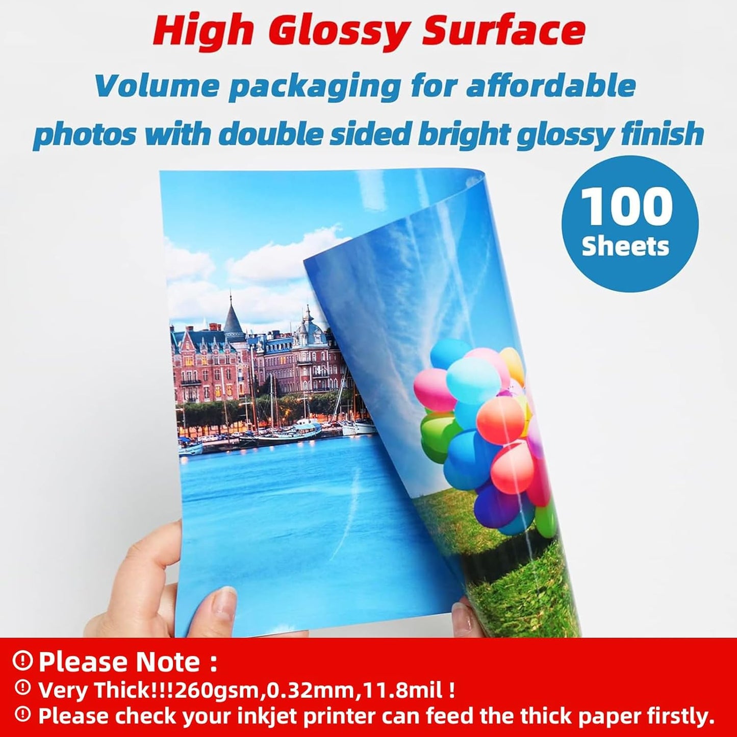Uinkit Thick Photo Paper Glossy Double Sided 100 Sheets 8.5x11 Heavyweight 68lb 260gsm Inkjet Both Sides Printable 11.8mil A4 Letter size Flyer Bulk Pack 8.5 x 11 Card paper postcard postal A189