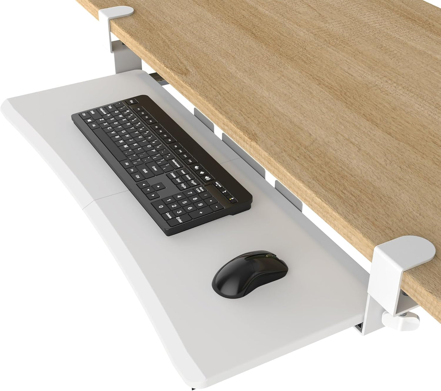 Extra Large Keyboard Tray Under Desk - Slide Out with Sturdy C-Clip Mount System, 31.5" (35.8" Including Clamps) x 11.8" Put-Out Keyboard Tray Computer Drawer for Ergonomic Typing, White