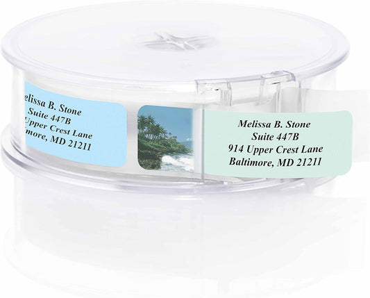 Scenic America Assorted Designer Rolled Address Labels with Elegant Plastic Dispenser