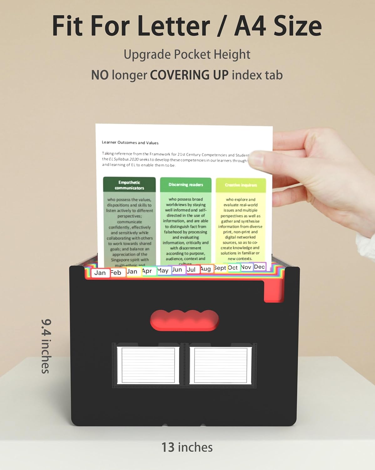 4 Pack Expanding File Folder, 24 Pocket Accordian File Organizer A4 Letter Size Portable Document Organizer with Colored Tabs, Expandable Desktop Accordion Folder -Black