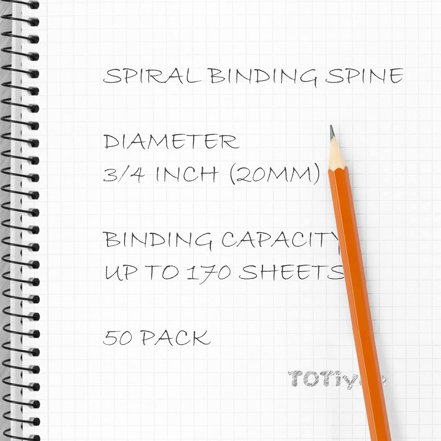 TOTiyea 50 Pack Plastic Spiral Binding Coils,20mm(3/4 ") Binding Spirals,170 Sheet Capacity,4:1 Pitch, Black