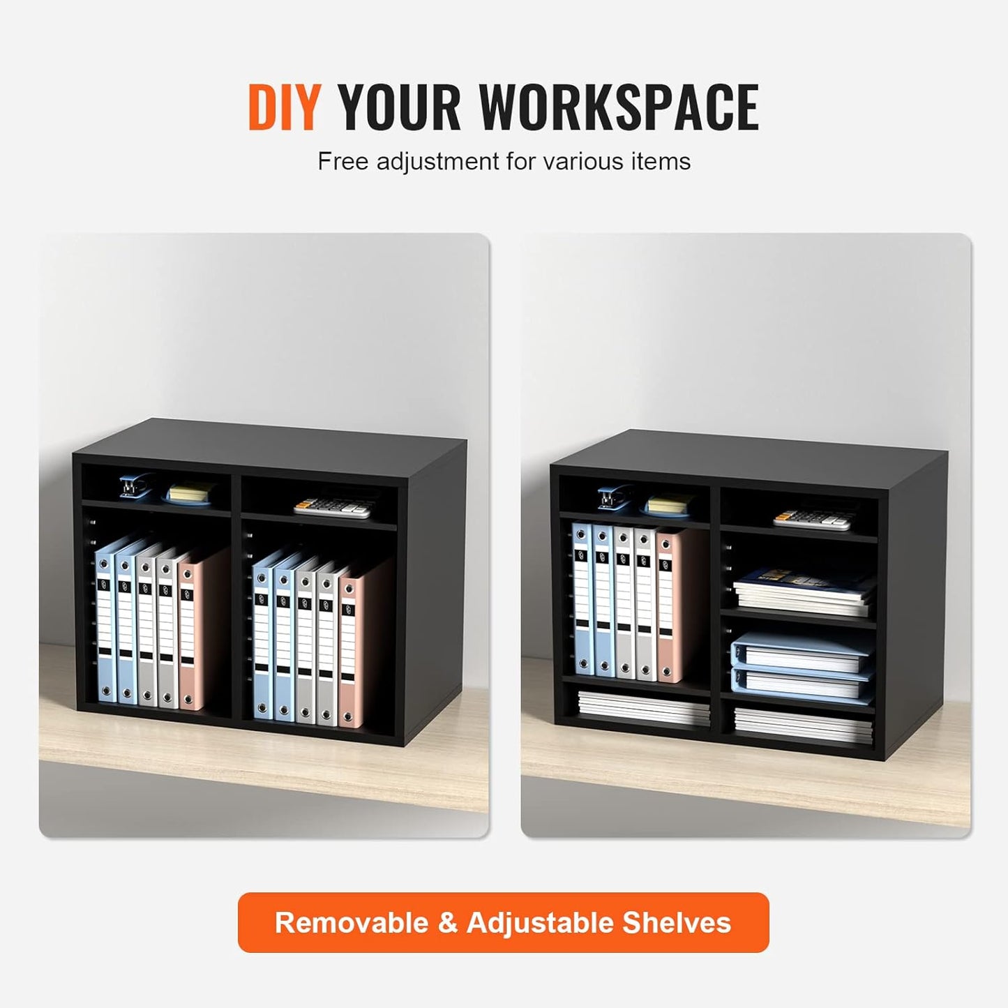 VEVOR Literature Organizers, 12 Compartments Office Mailbox with Adjustable Shelves，Wood Literature sorter 20.4x12x16.1 inches for Office, Home, Classroom, Mailrooms Organization, EPA Certified Black