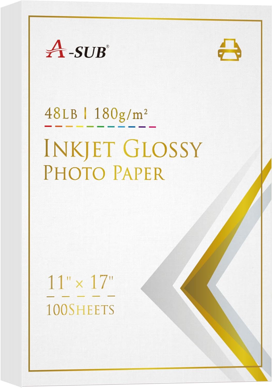 A-SUB Inkjet Glossy Photo Paper 11X17 Inches 48lb 180gsm Professional Glossy Photographic Paper for Inkjet Printers Dye Ink 100 Sheets