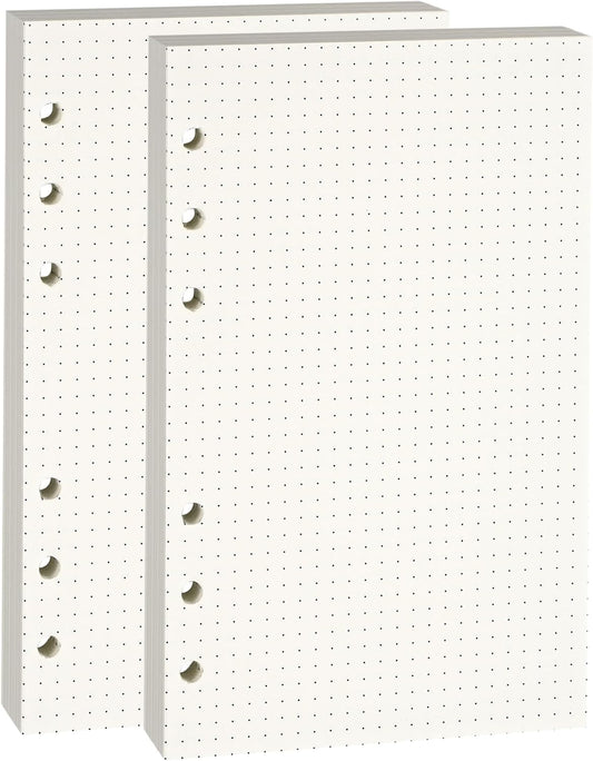 A6 Dot-Ruled Refill Paper, 100gsm Thick Beige No-Bleed Sheets (2 Packs, 80 Sheets Each), Pre-Punched – Fits A6 6-Ring Binders for Office, School & Teachers